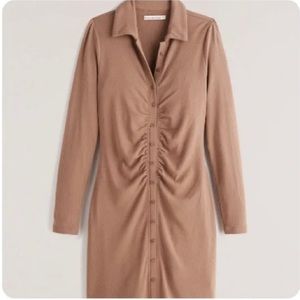 Abercrombie and Fitch Ruched Knit Shirt Dress Brown Size Small - Like New!